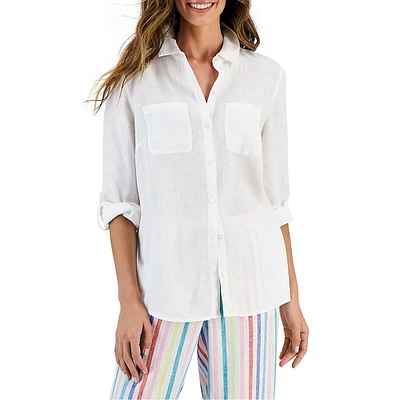 Lena Linen Roll-Tab Button-Down Shirt