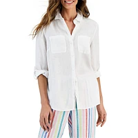 Lena Linen Roll-Tab Button-Down Shirt