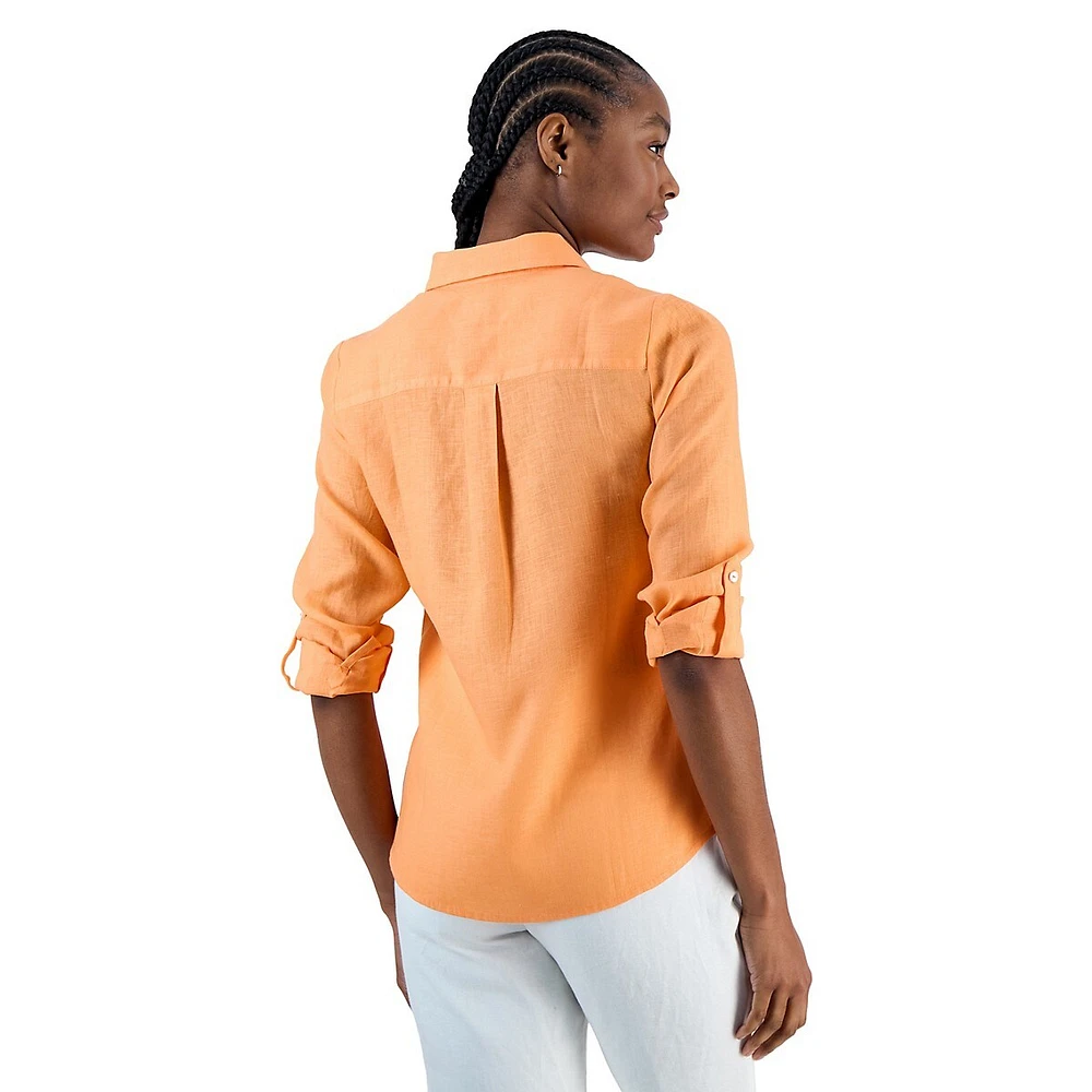 Lena Linen Roll-Tab Button-Down Shirt
