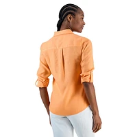 Lena Linen Roll-Tab Button-Down Shirt