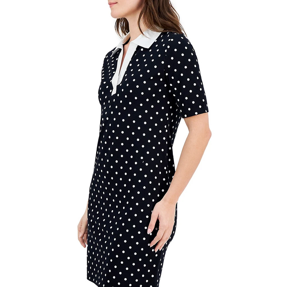 Petite Major Dot Johnny-Collar Short-Sleeve Short Dress