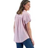 Petite Cotton Gauze Collared Popover Top