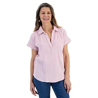 Petite Cotton Gauze Collared Popover Top