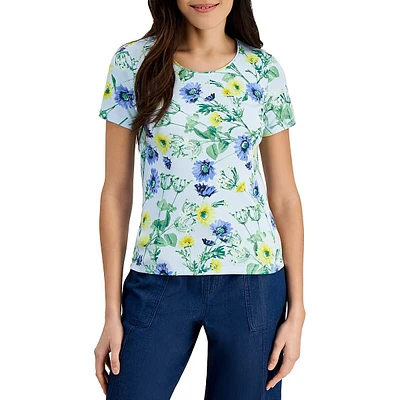Petite Floral-Print Scoopneck T-Shirt