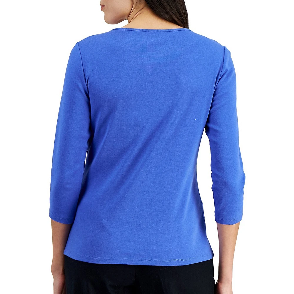 Petite Embellished Three-Quarter Sleeve Top