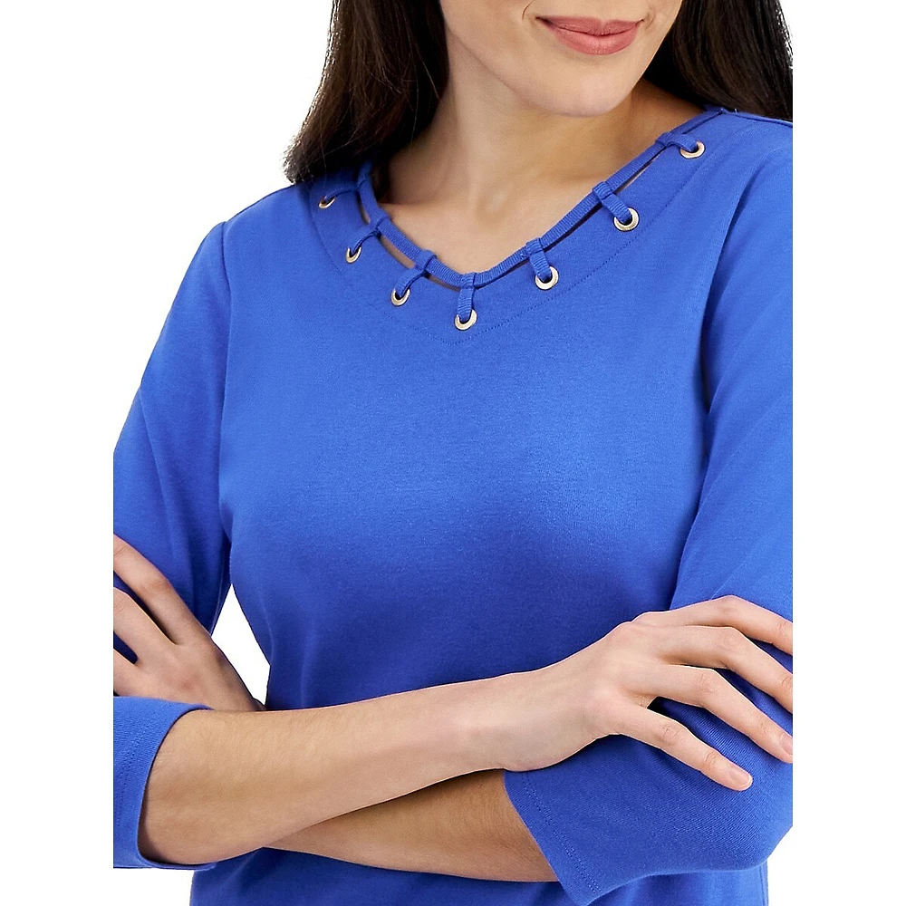 Petite Embellished Three-Quarter Sleeve Top