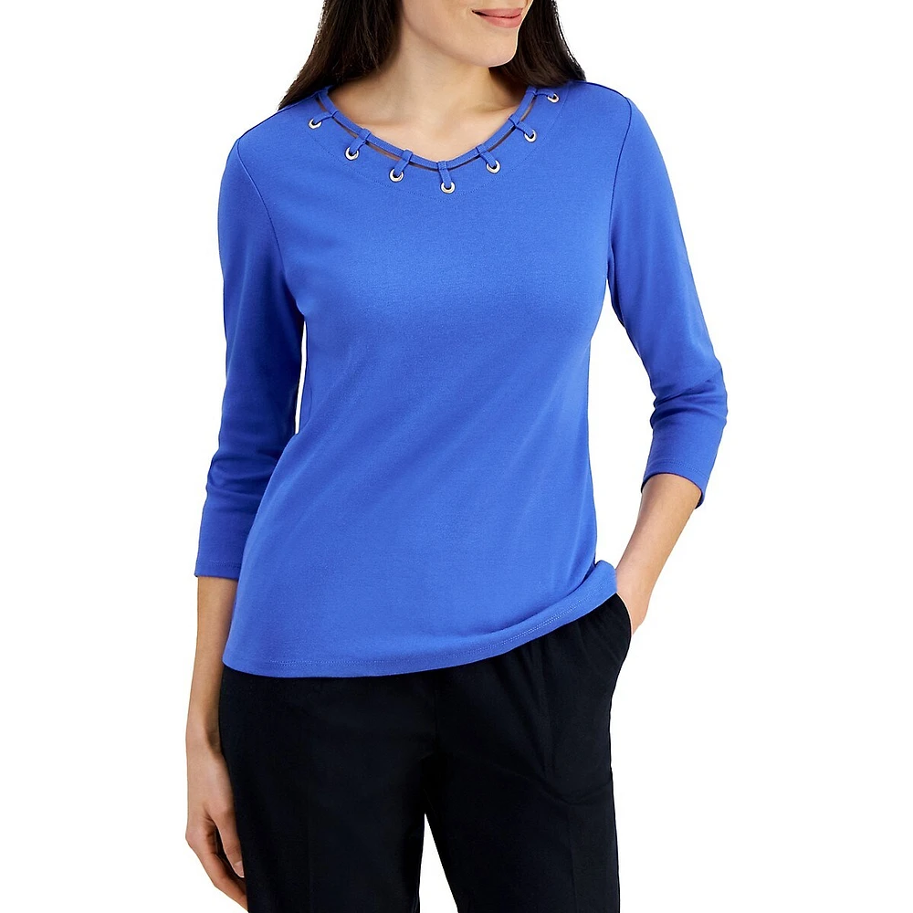 Petite Embellished Three-Quarter Sleeve Top