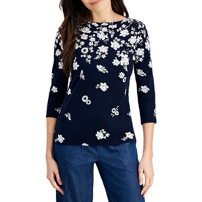 Haut à manches trois-quarts imprimé floral