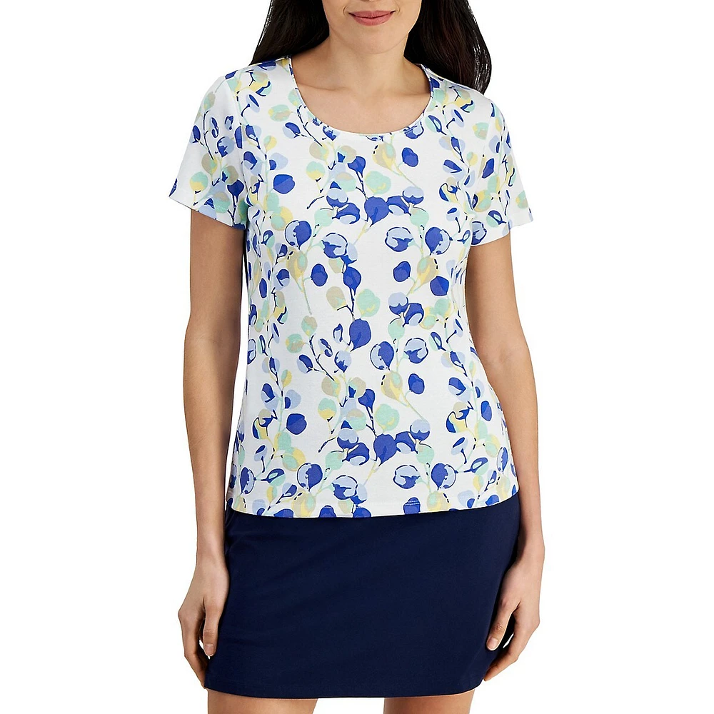 Leaf-Print Short-Sleeve Top