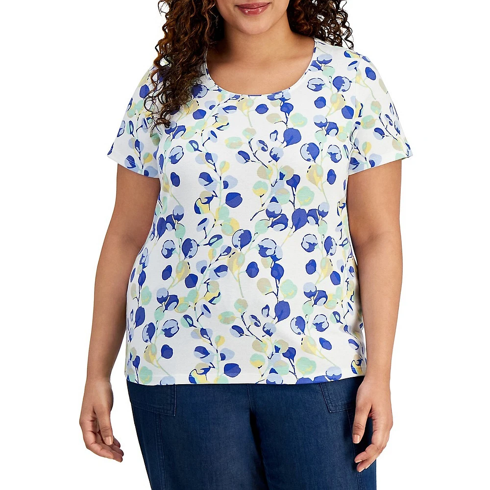 Plus Leaf-Print Short-Sleeve Shirt