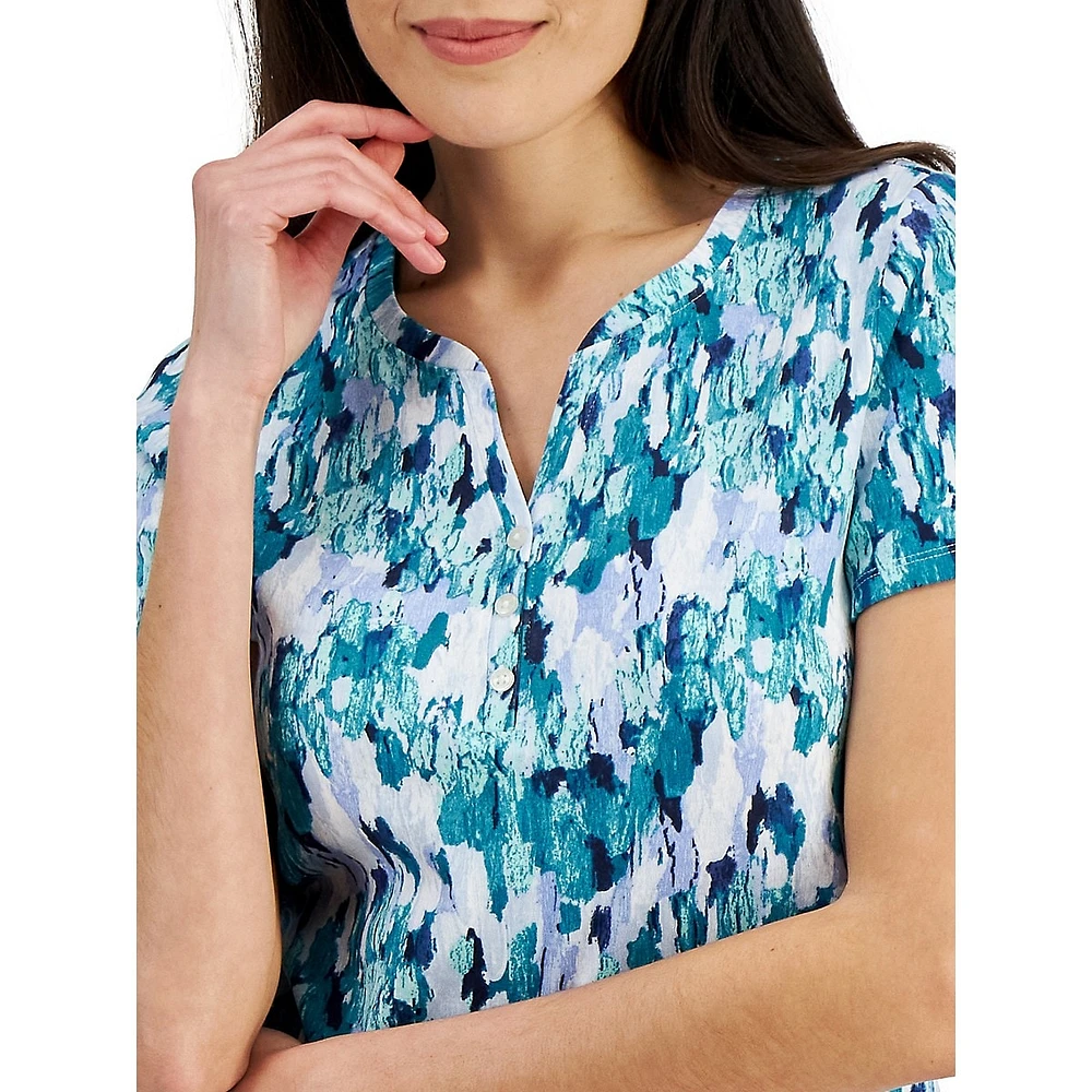 Cloud-Print Henley Top