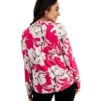 Petite Faux Zip-Pocket Floral Tunic Top