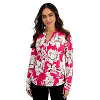 Petite Faux Zip-Pocket Floral Tunic Top