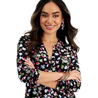 Petite Zip-Pocket Floral Tunic Top