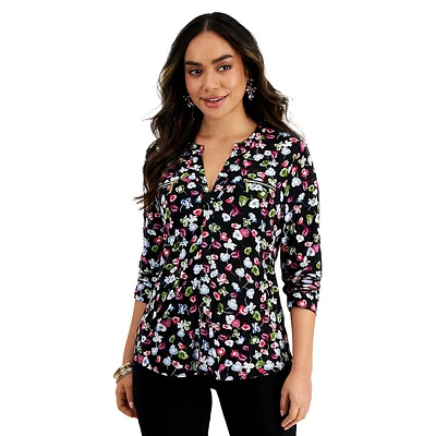 Petite Zip-Pocket Floral Tunic Top