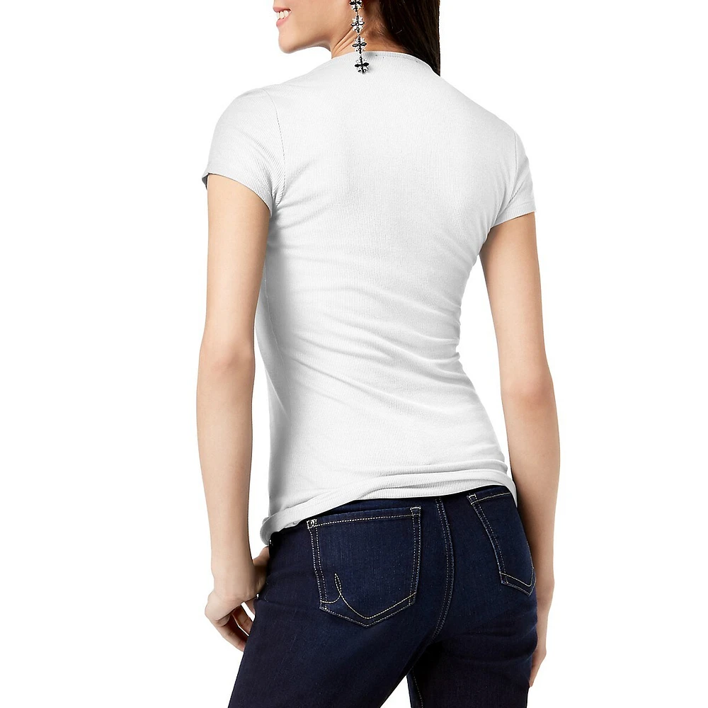 V-Neck Short-Sleeve Ribbed Top