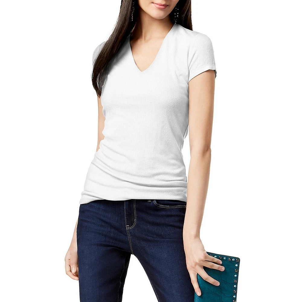 V-Neck Short-Sleeve Ribbed Top