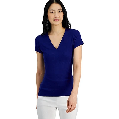 V-Neck Short-Sleeve Ribbed Top