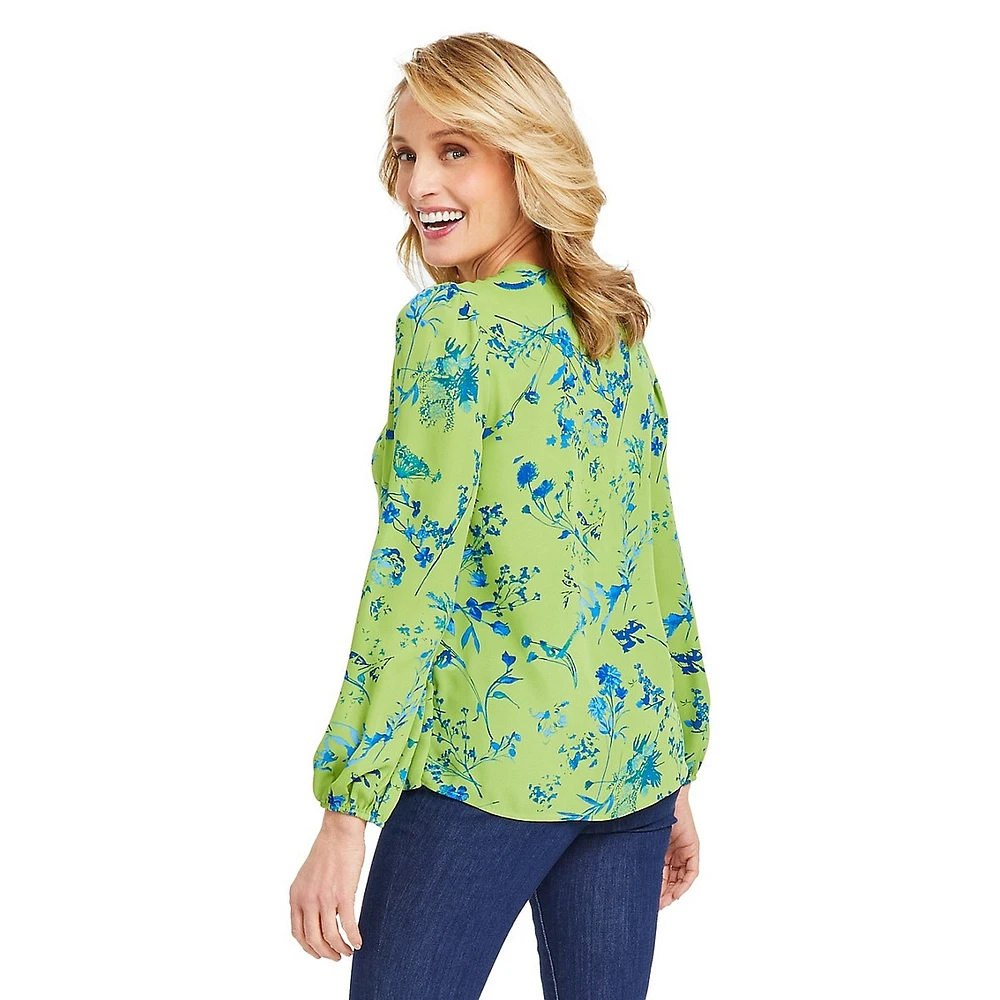 Floral-Printed Lace-Up Blouse