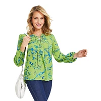 Floral-Printed Lace-Up Blouse