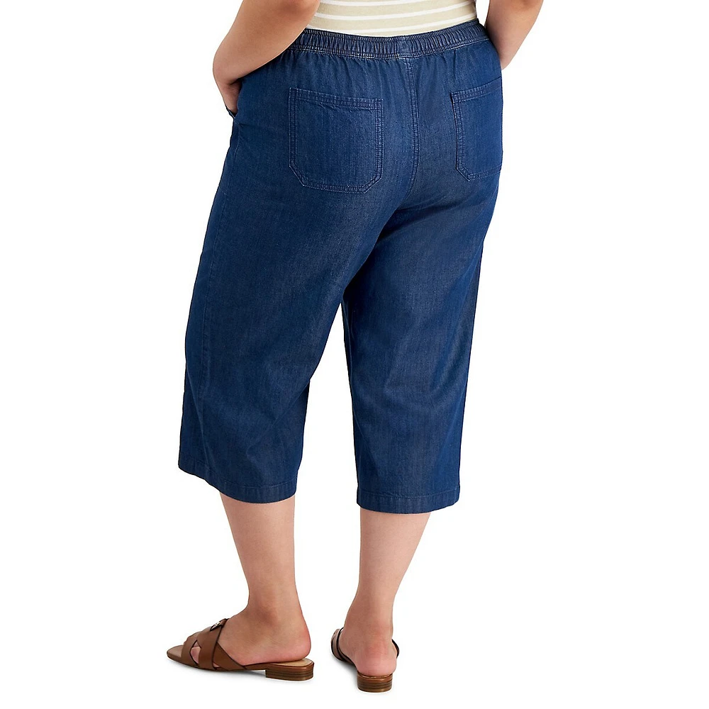Plus Pantalon capri en chambray avec cordon de serrage Quinn