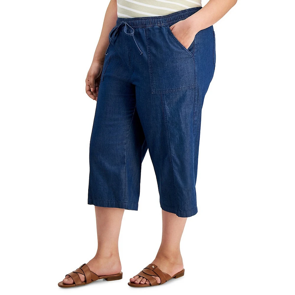 Plus Pantalon capri en chambray avec cordon de serrage Quinn