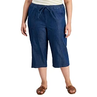 Plus Quinn Drawstring Chambray Capri Pants