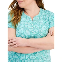 Plus Butterfly-Print Short-Sleeve Henley Top