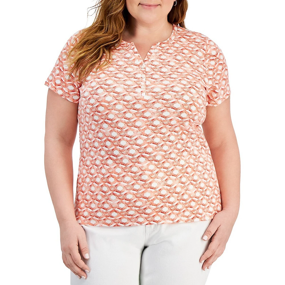 Plus Trellis-Print Henley Top