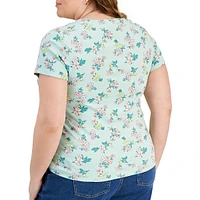 Plus Floral Short-Sleeve Scoopneck Top