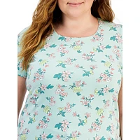 Plus Floral Short-Sleeve Scoopneck Top