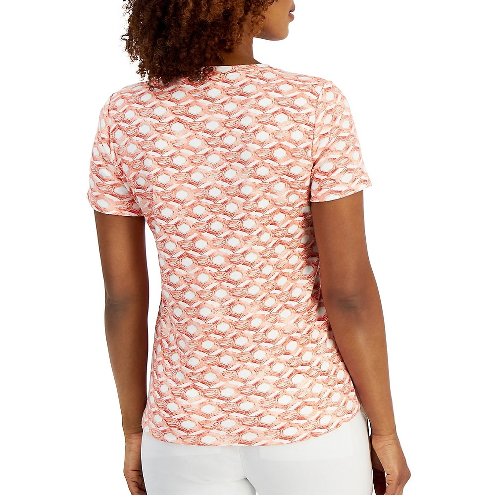 Petite Trellis-Print Henley Top