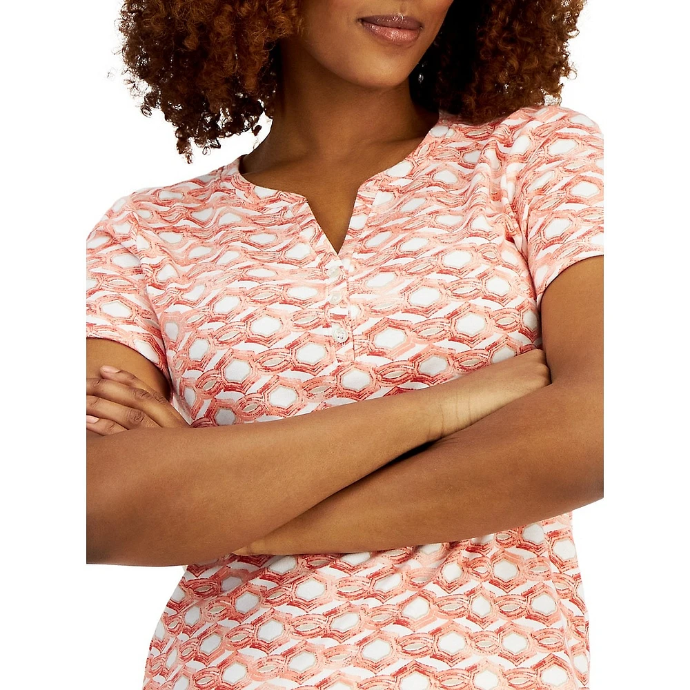 Petite Trellis-Print Henley Top