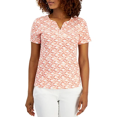 Petite Trellis-Print Henley Top