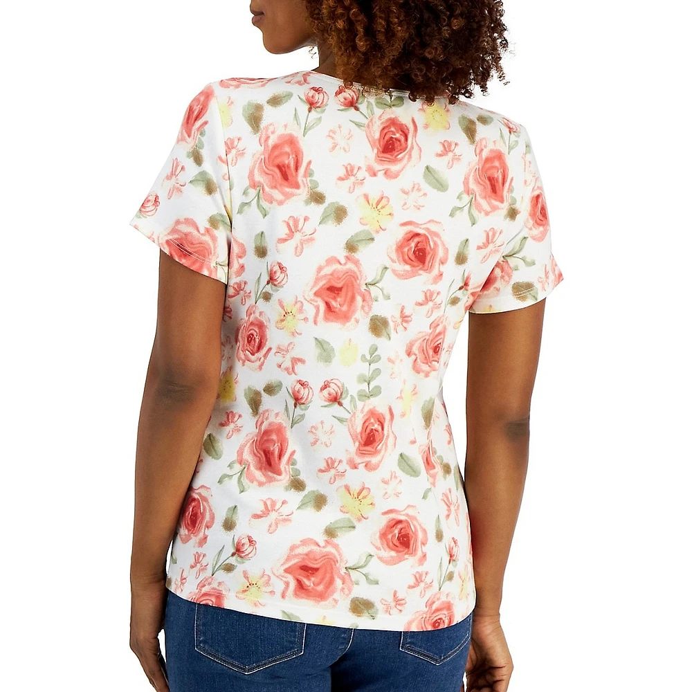 Petite Spring Roses Scoopneck Top