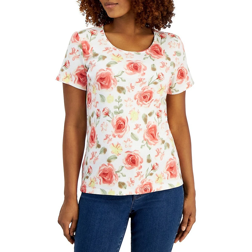 Petite Spring Roses Scoopneck Top