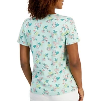 Petite Floral Short-Sleeve Scoopneck Top