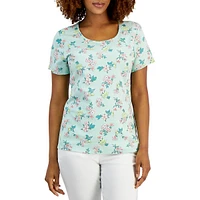 Petite Floral Short-Sleeve Scoopneck Top