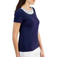 Petite Lace-Trim Short-Sleeve Top