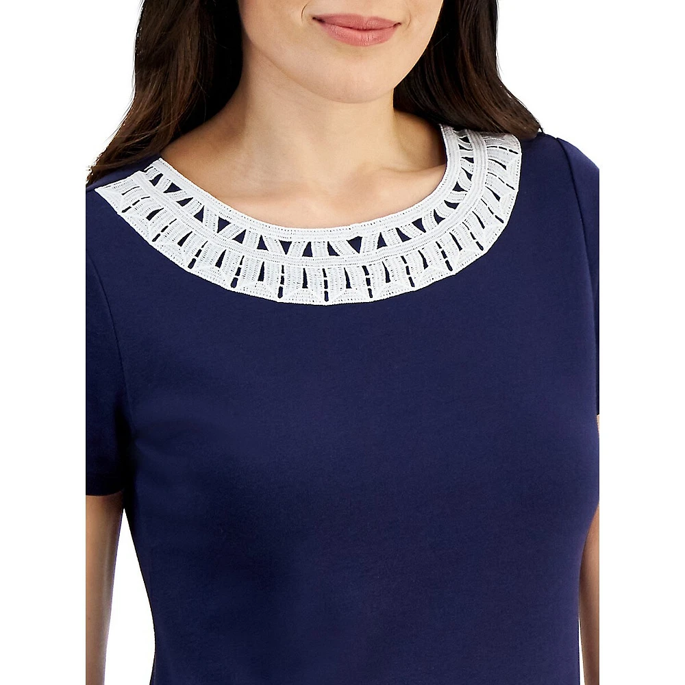 Petite Lace-Trim Short-Sleeve Top