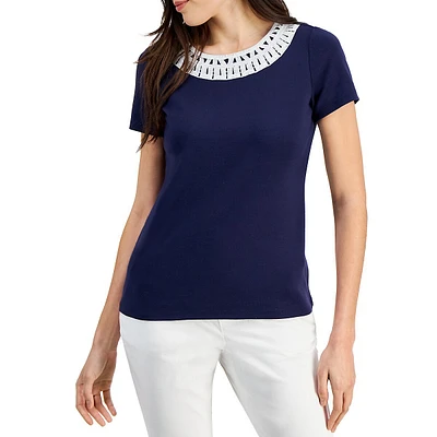 Petite Lace-Trim Short-Sleeve Top