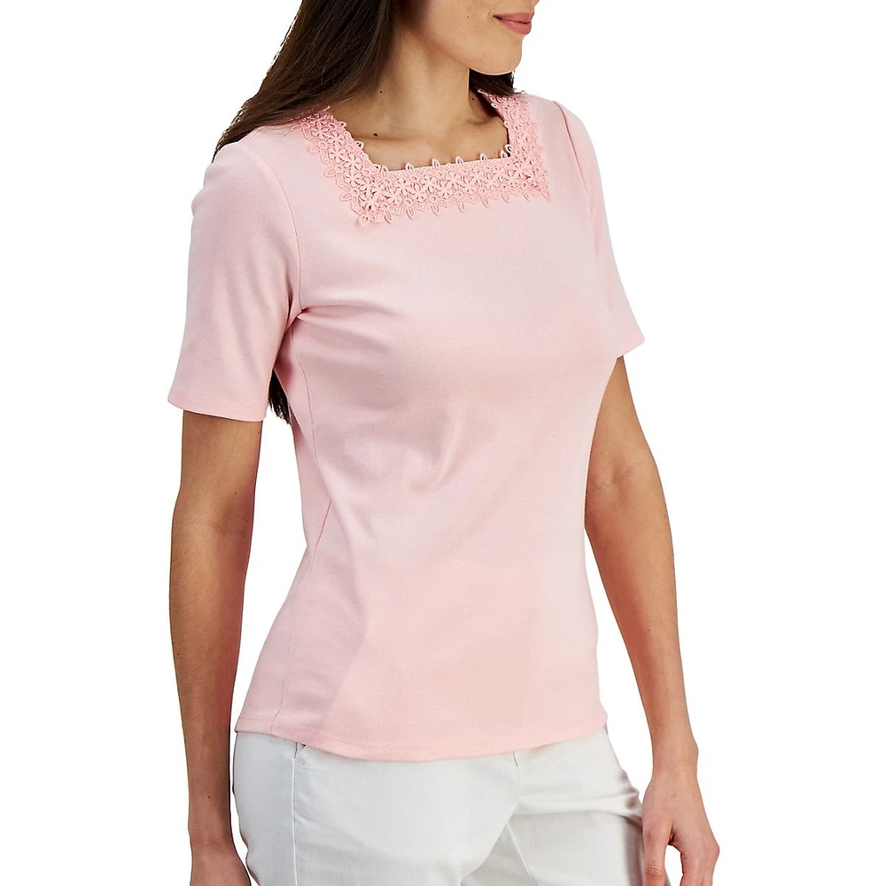 Petite Lace-Trim Square-Neck Top