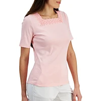 Petite Lace-Trim Square-Neck Top