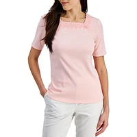 Petite Lace-Trim Square-Neck Top