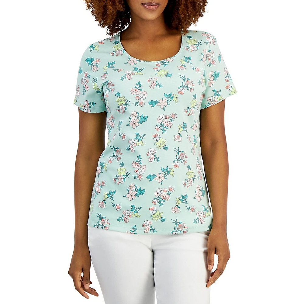 Floral Short-Sleeve Scoopneck Top