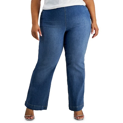 Plus High-Rise Pull-On Flare-Leg Jeans