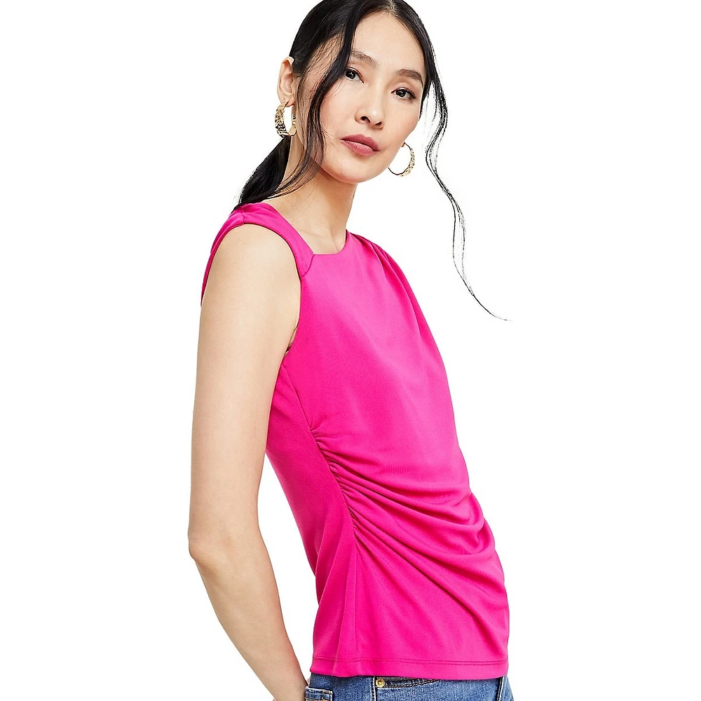 Petite Draped Asymmetrical-Neck Sleeveless Top