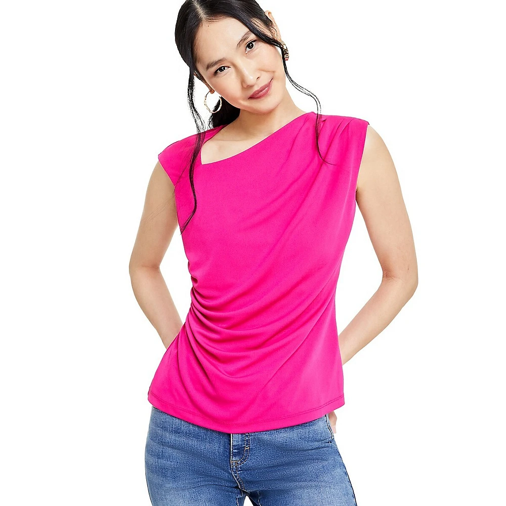 Petite Draped Asymmetrical-Neck Sleeveless Top