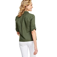 Linen Roll-Tab Twist-Hem Blouse