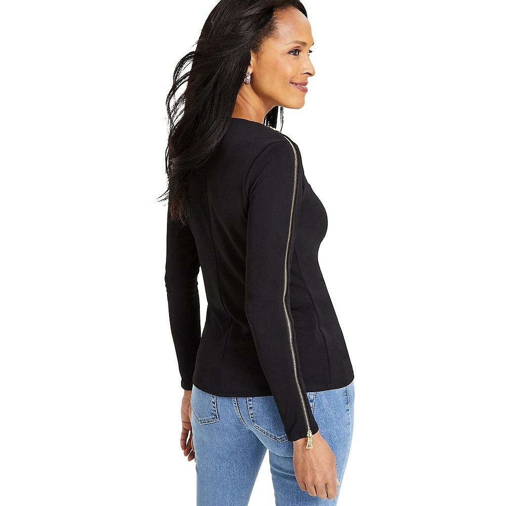 Zippered Long-Sleeve Top